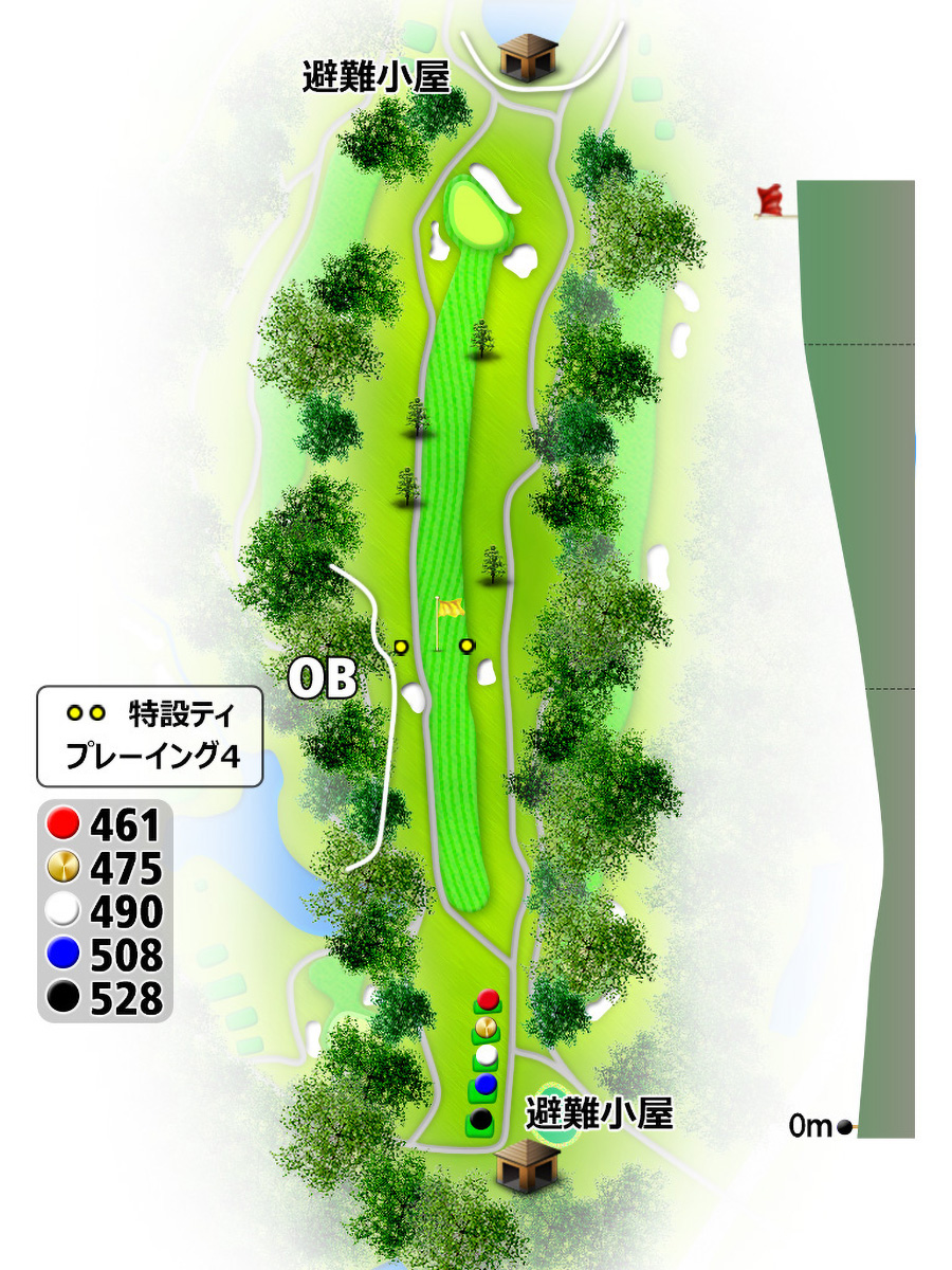 コムウッドゴルフクラブOUTコースHOLE1のコースレイアウト