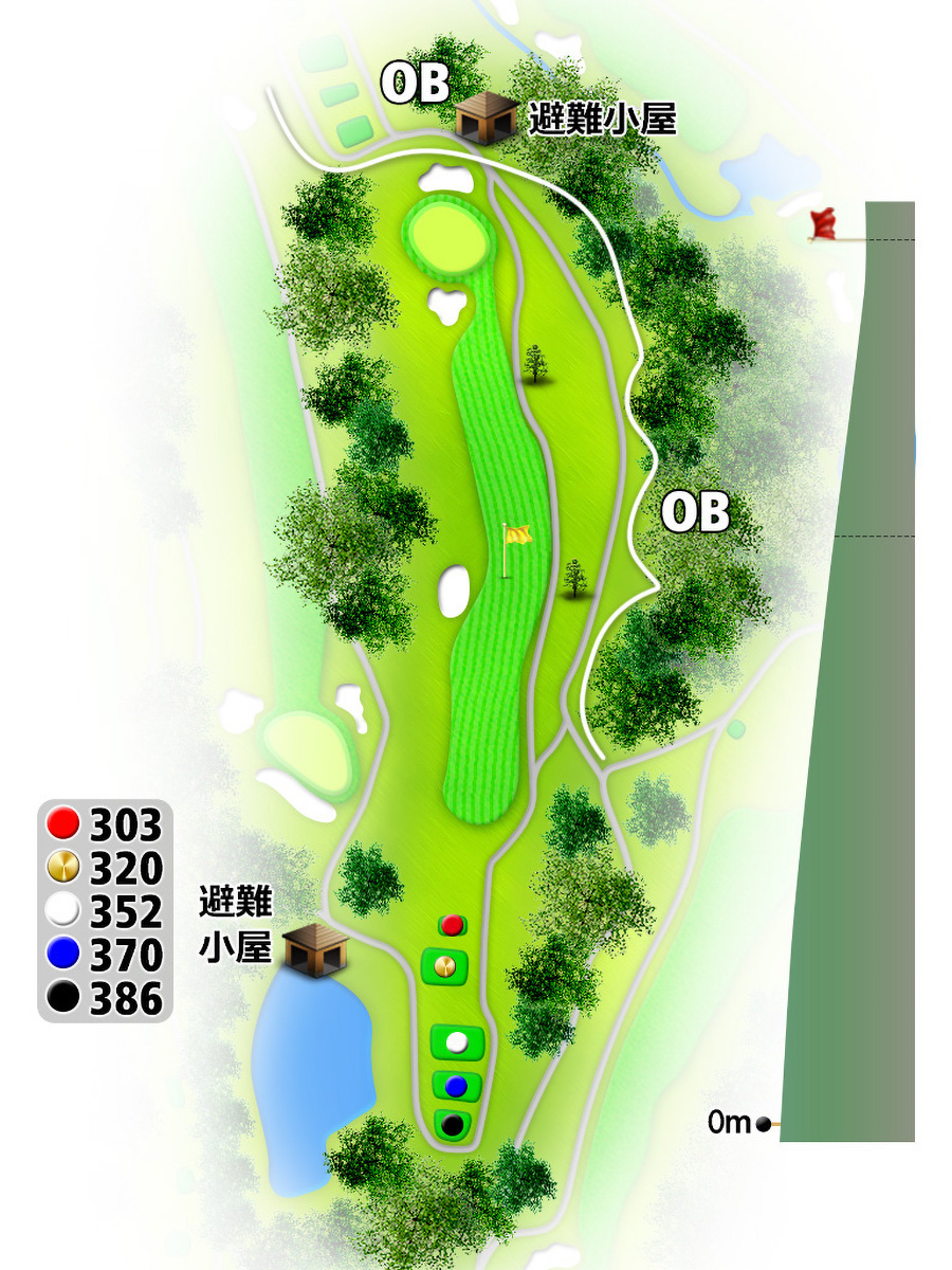 コムウッドゴルフクラブOUTコースHOLE2のコースレイアウト