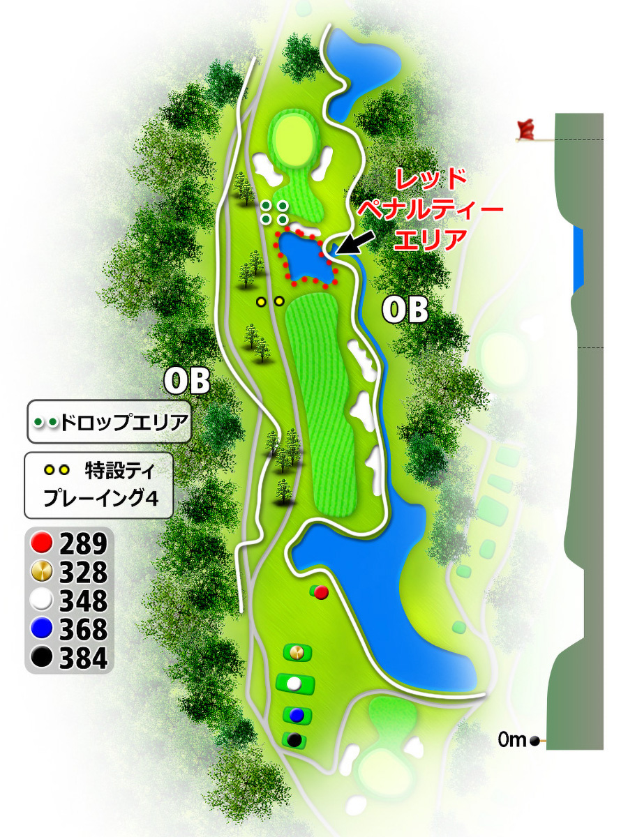 コムウッドゴルフクラブOUTコースHOLE4のコースレイアウト