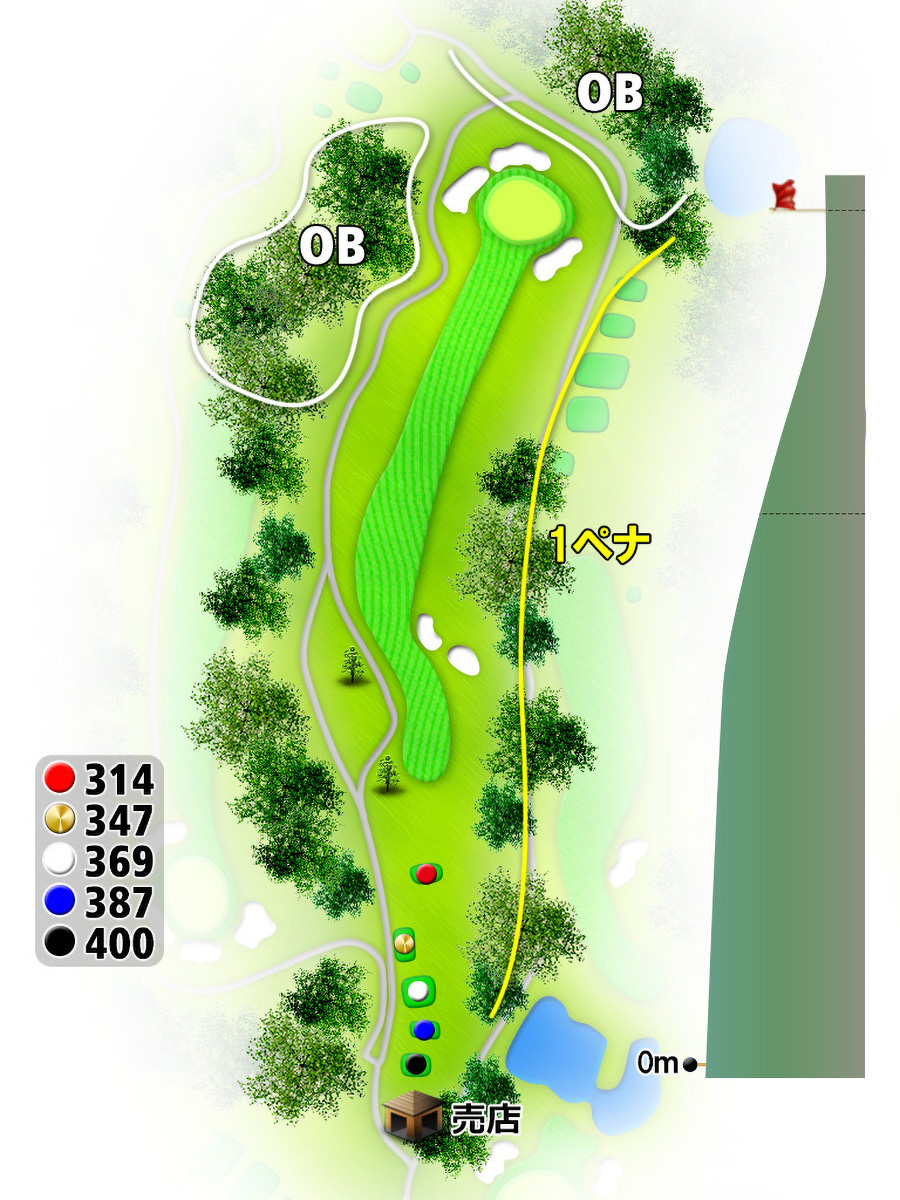 コムウッドゴルフクラブOUTコースHOLE6のコースレイアウト
