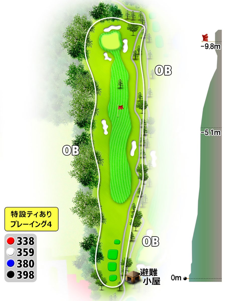 シプレカントリークラブOUTコースHOLE1のコースレイアウト