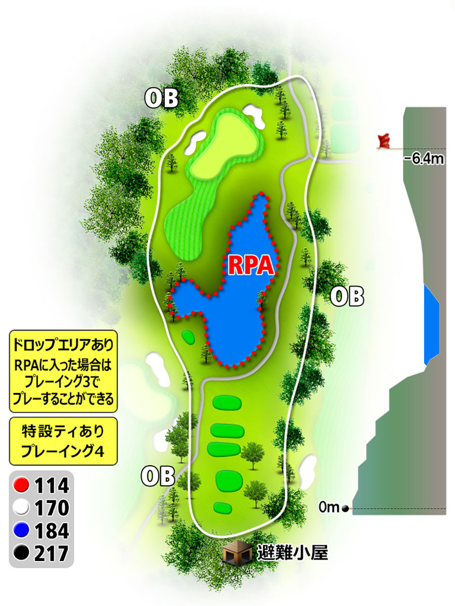 シプレカントリークラブOUTコースHOLE8のコースレイアウト
