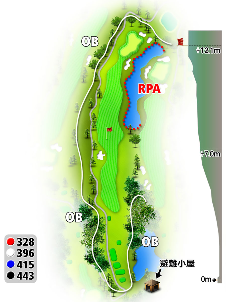 シプレカントリークラブINコースHOLE18のコースレイアウト