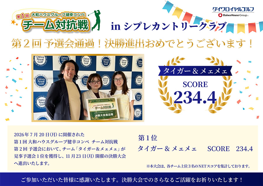 「第1回 大和ハウスグループ健幸コンペ チーム対抗戦 第1回予選会」の結果