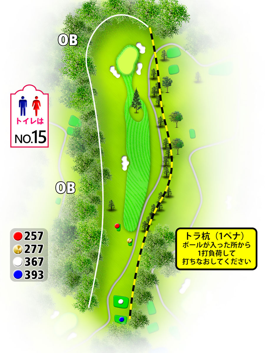 宮城蔵王カントリークラブINコースHOLE13のコースレイアウト