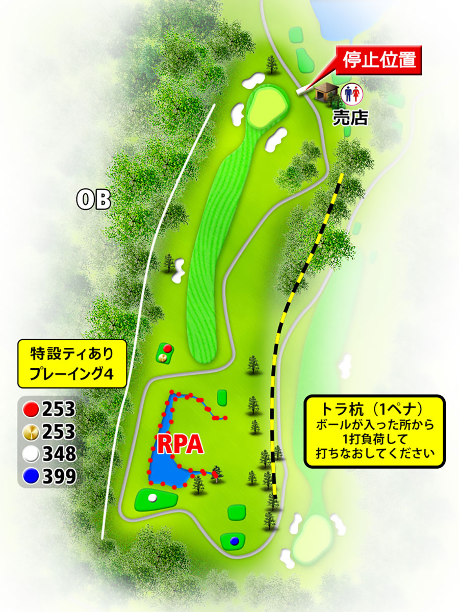 宮城蔵王カントリークラブINコースHOLE14のコースレイアウト