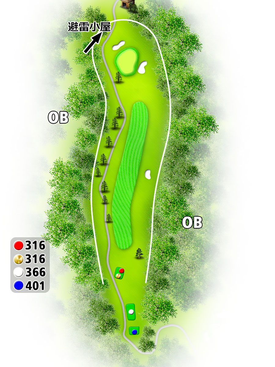宮城蔵王カントリークラブINコースHOLE16のコースレイアウト