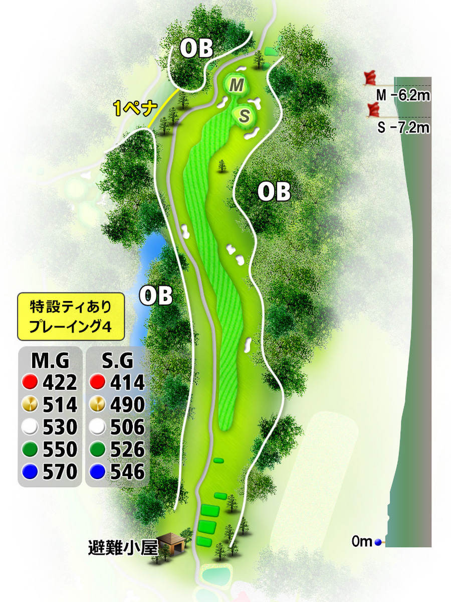 佐賀ロイヤルゴルフクラブOUTコースHOLE1のコースレイアウト