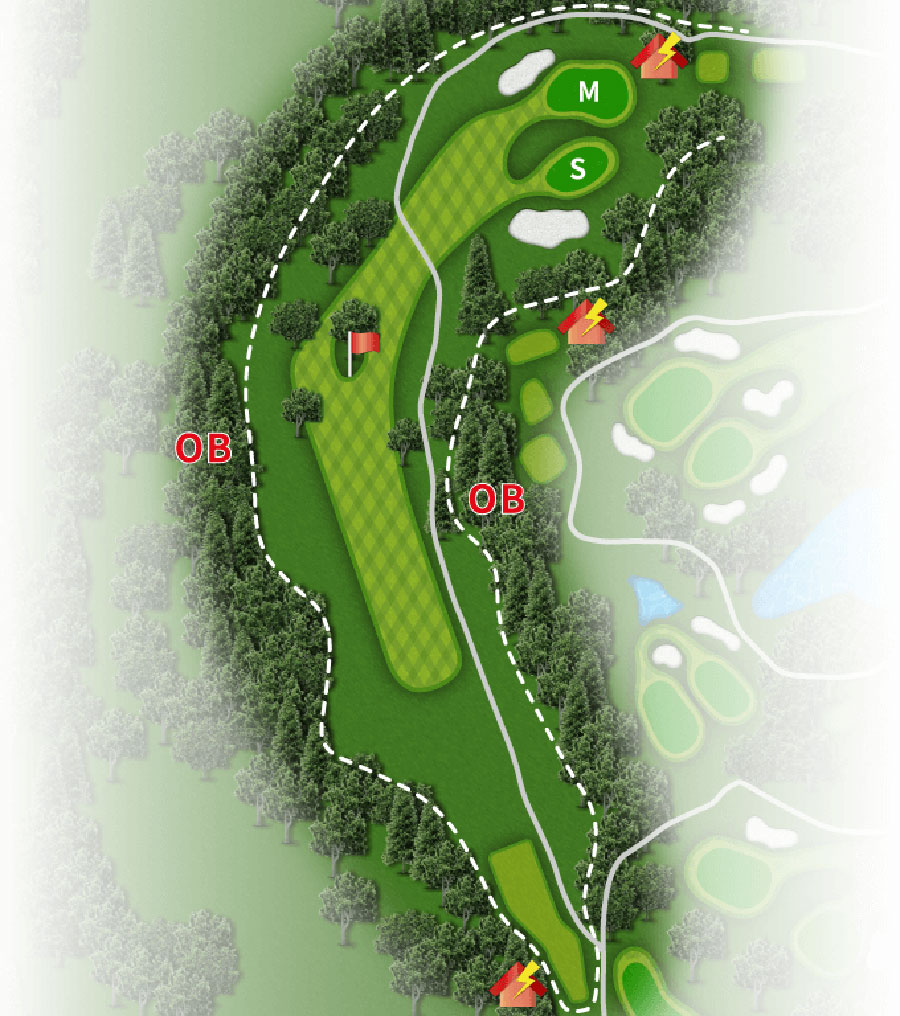 高千穂カントリー倶楽部OUTコースHOLE1のコースレイアウト