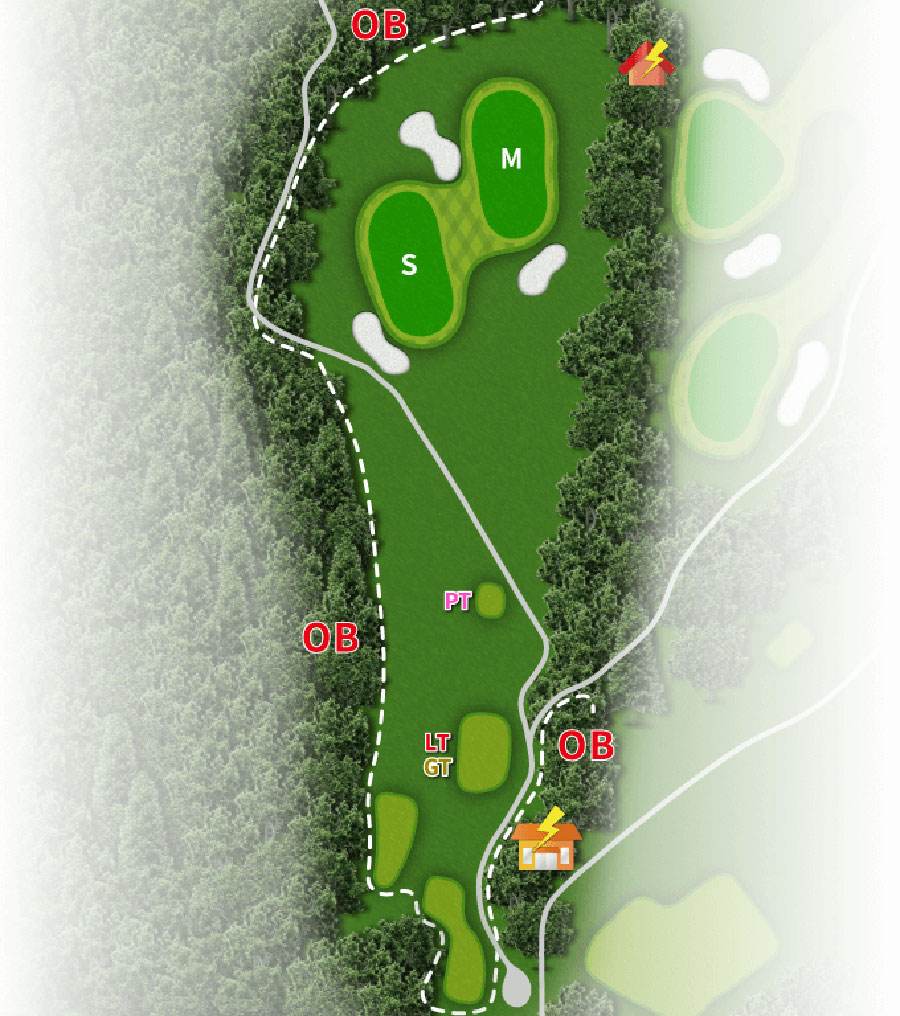 高千穂カントリー倶楽部OUTコースHOLE8のコースレイアウト