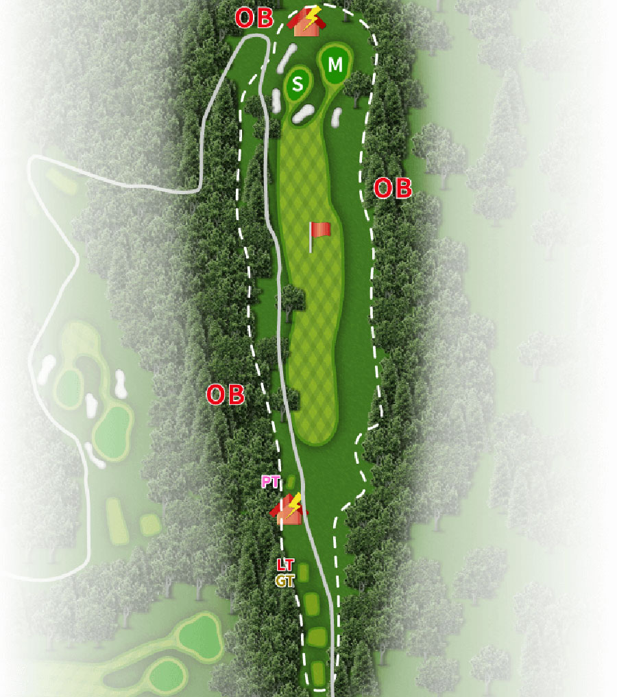 高千穂カントリー倶楽部INコースHOLE12のコースレイアウト