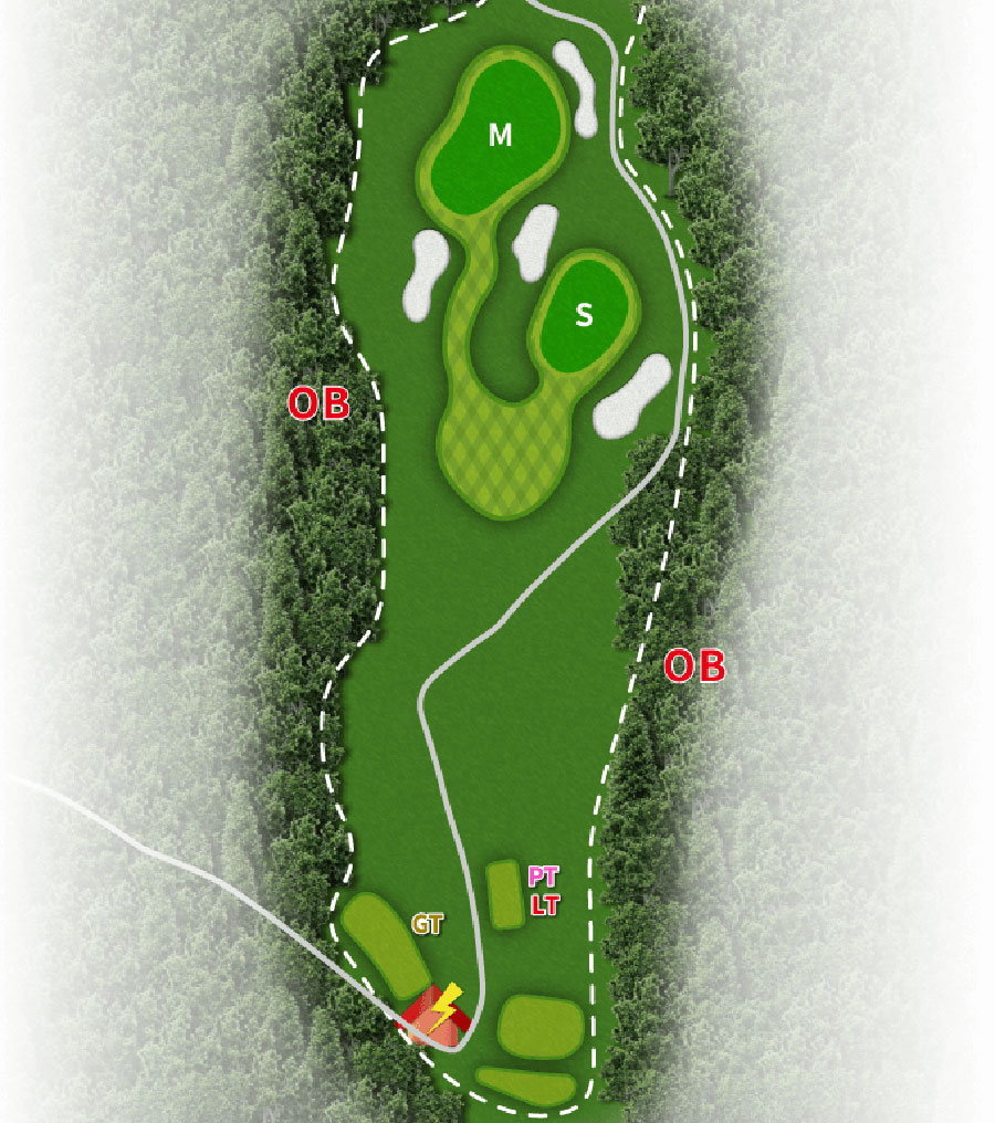 高千穂カントリー倶楽部INコースHOLE13のコースレイアウト