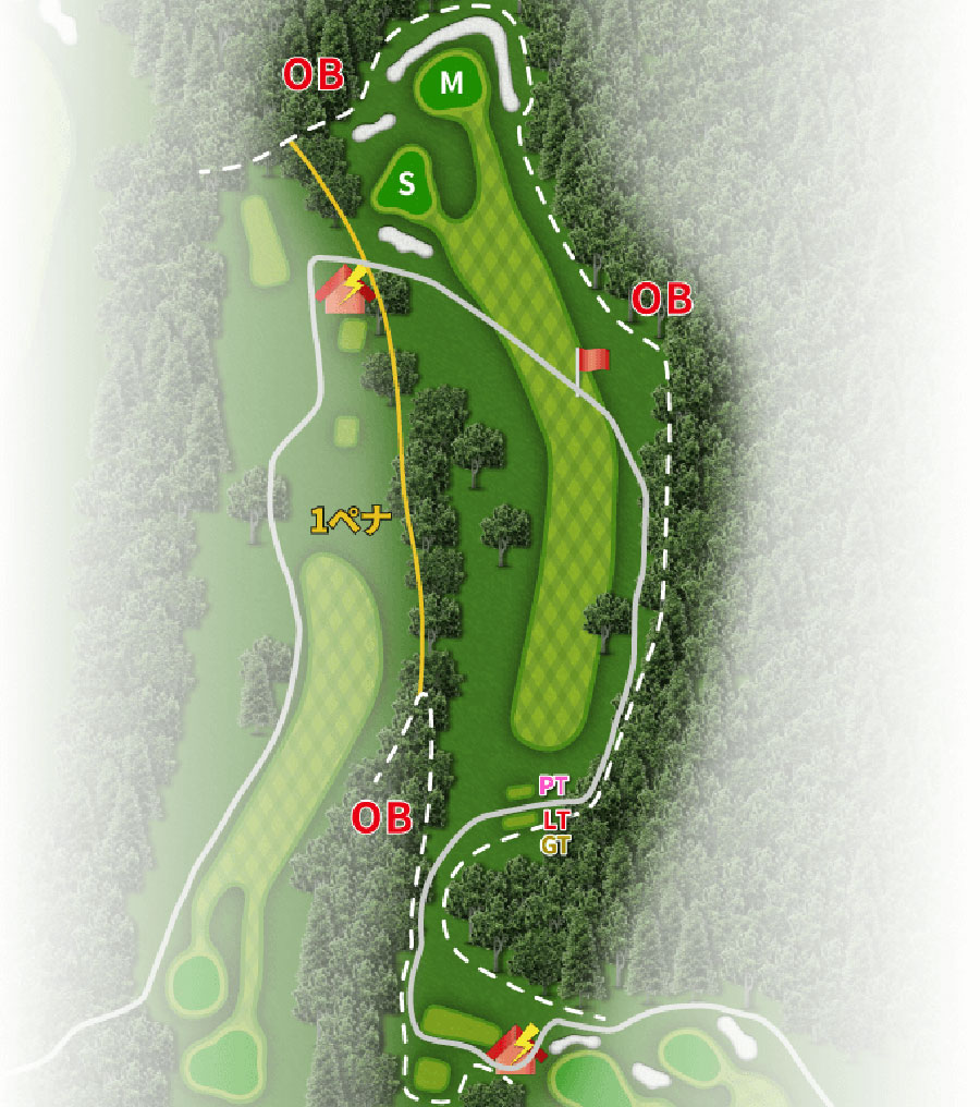 高千穂カントリー倶楽部INコースHOLE14のコースレイアウト