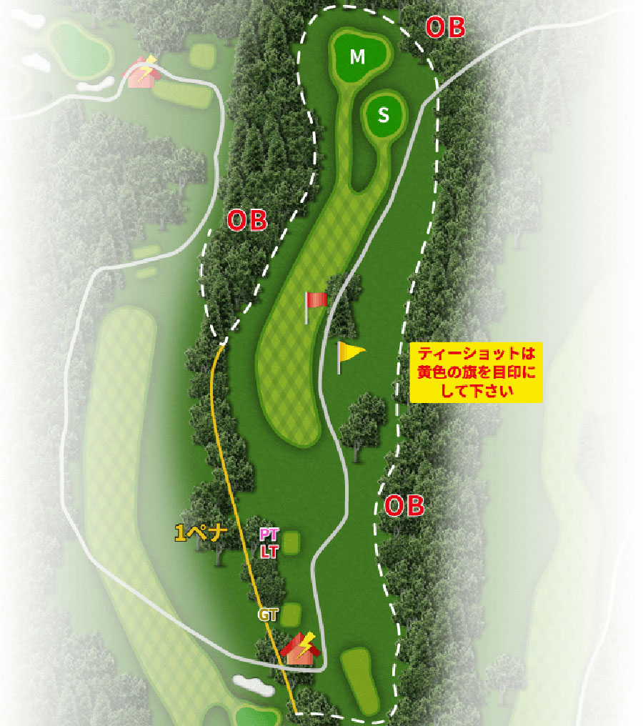 高千穂カントリー倶楽部INコースHOLE15のコースレイアウト