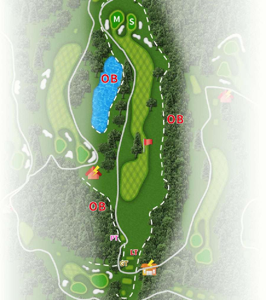 高千穂カントリー倶楽部INコースHOLE16のコースレイアウト