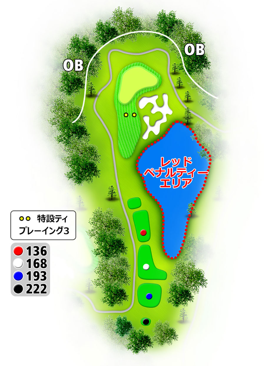 タートルエースゴルフ倶楽部OUTコースHOLE2のコースレイアウト