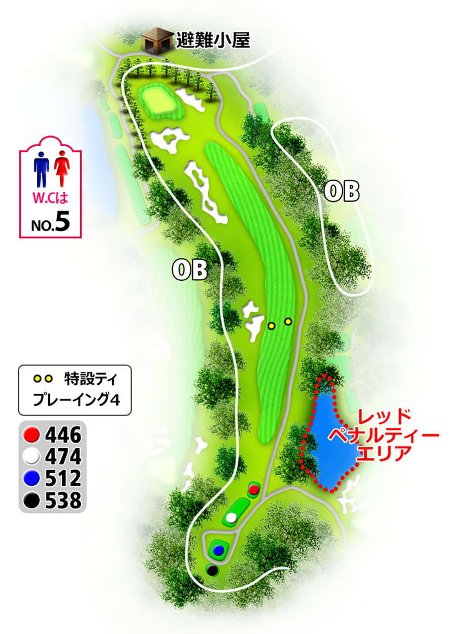 タートルエースゴルフ倶楽部OUTコースHOLE3のコースレイアウト