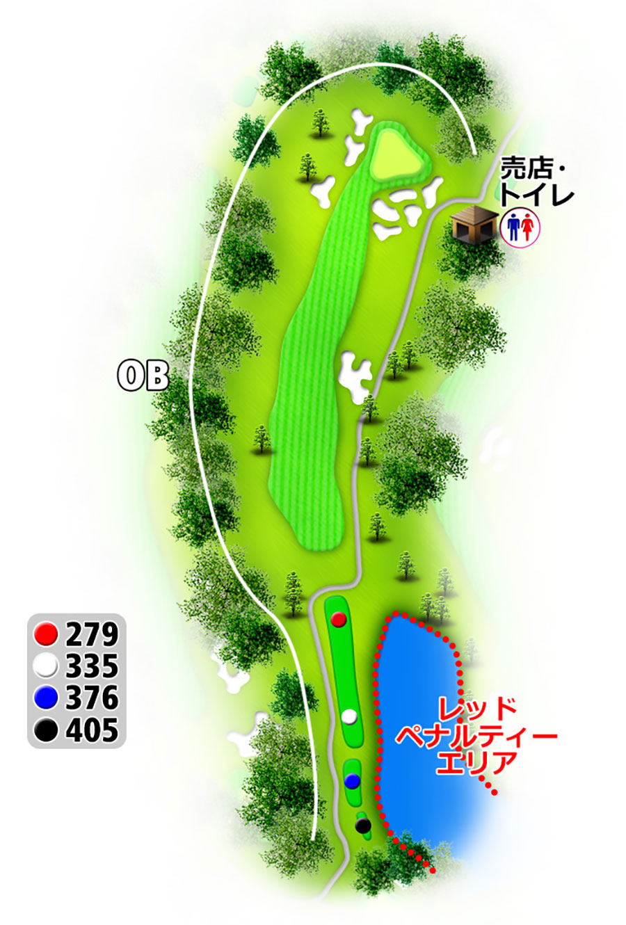 タートルエースゴルフ倶楽部OUTコースHOLE4のコースレイアウト