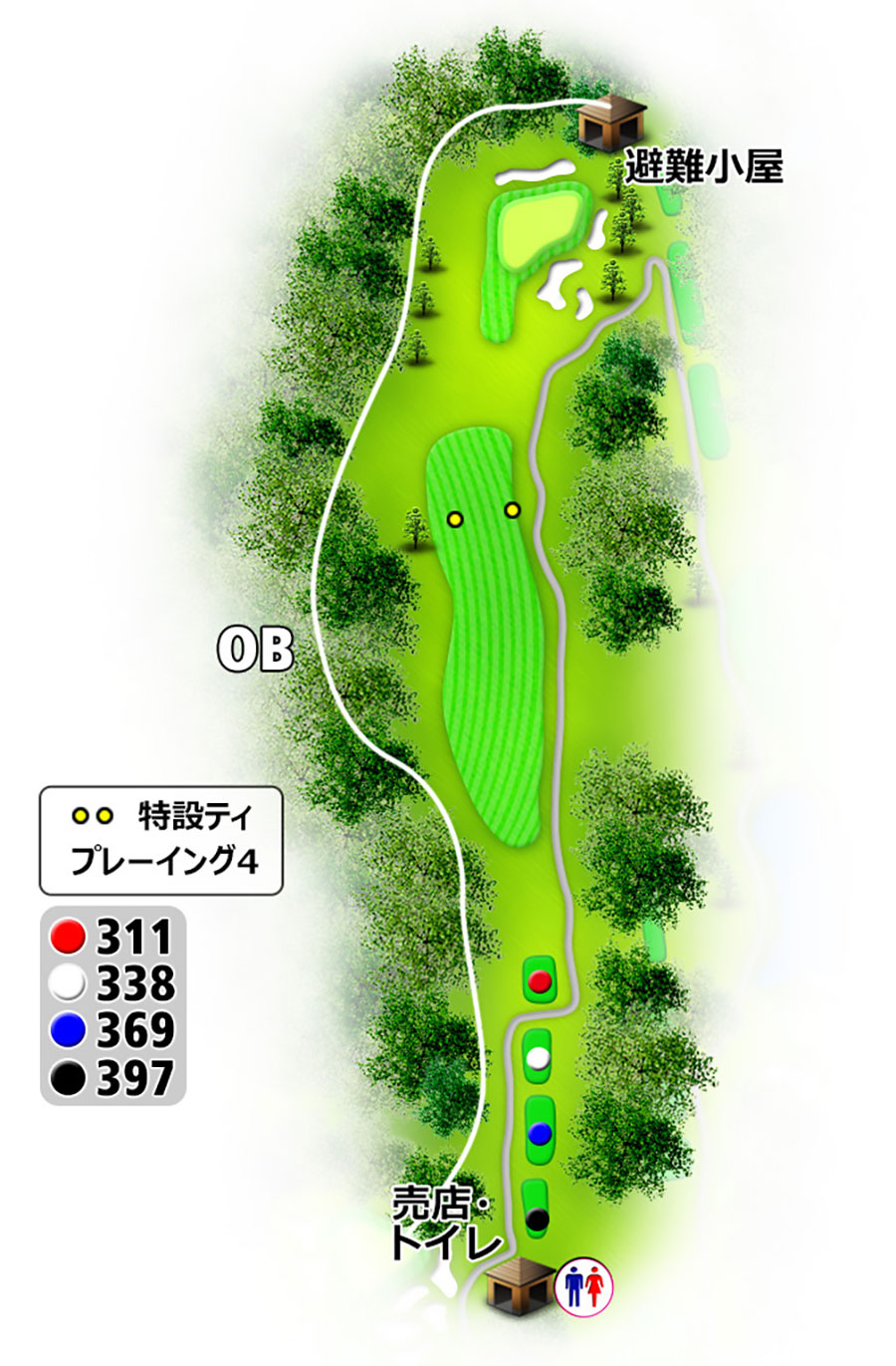 タートルエースゴルフ倶楽部OUTコースHOLE5のコースレイアウト