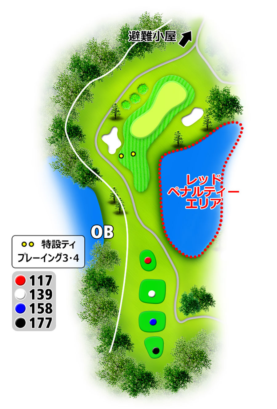 タートルエースゴルフ倶楽部OUTコースHOLE8のコースレイアウト