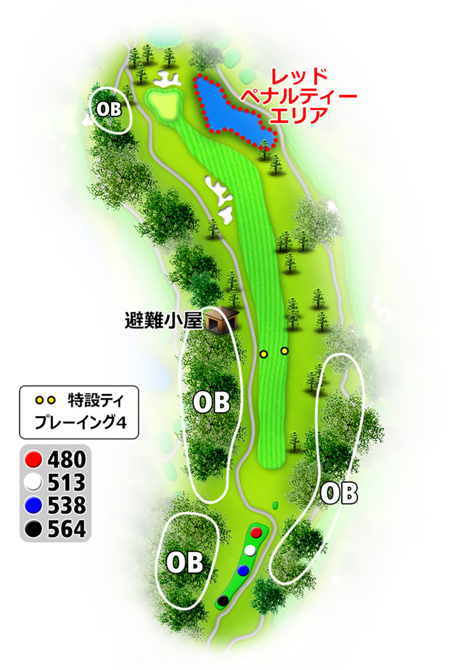 タートルエースゴルフ倶楽部OUTコースHOLE9のコースレイアウト