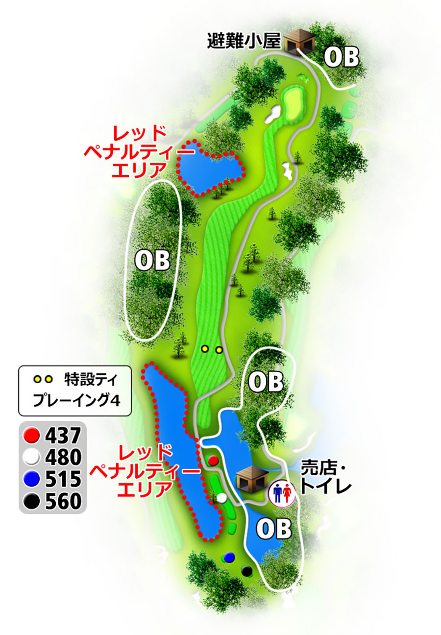 タートルエースゴルフ倶楽部INコースHOLE14のコースレイアウト