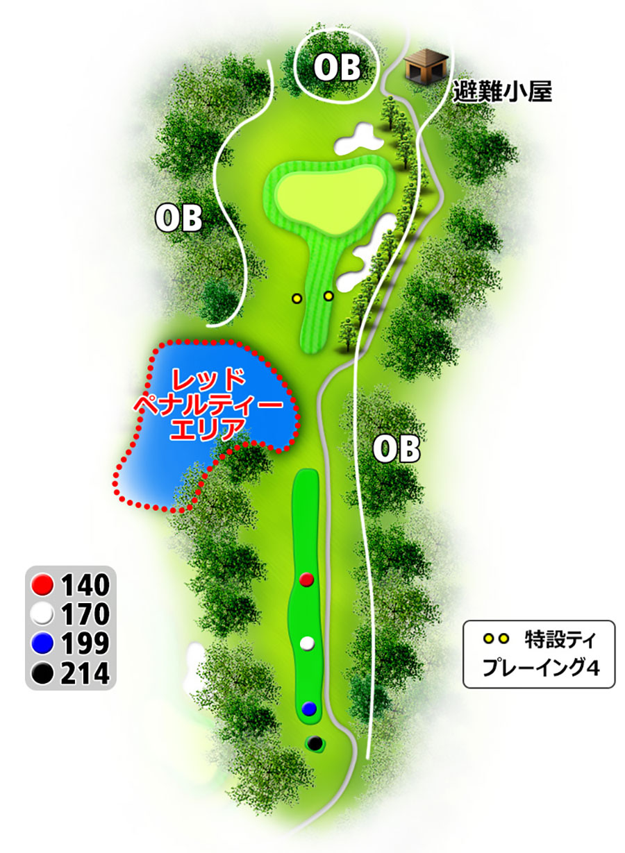 タートルエースゴルフ倶楽部INコースHOLE15のコースレイアウト