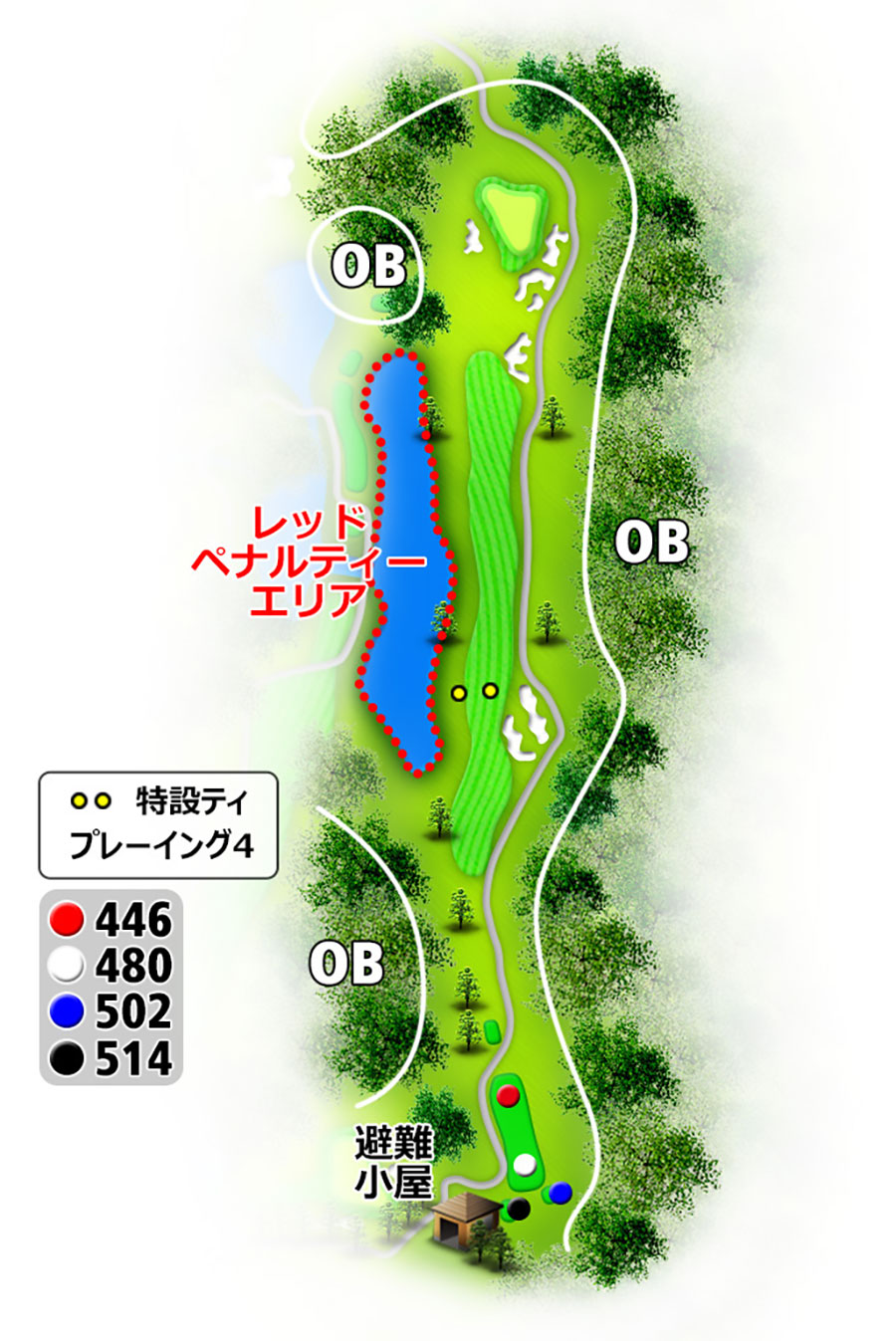 タートルエースゴルフ倶楽部INコースHOLE16のコースレイアウト