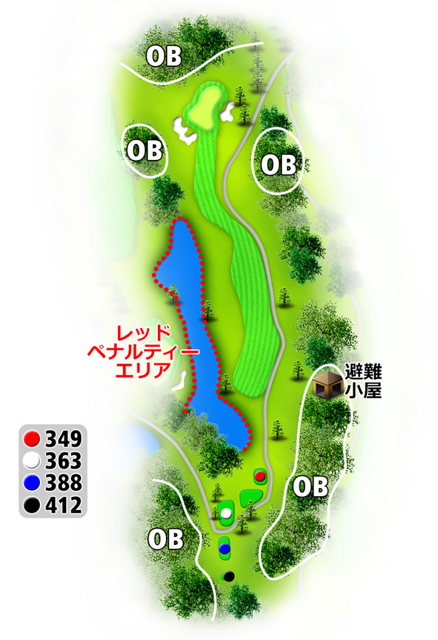 タートルエースゴルフ倶楽部INコースHOLE18のコースレイアウト